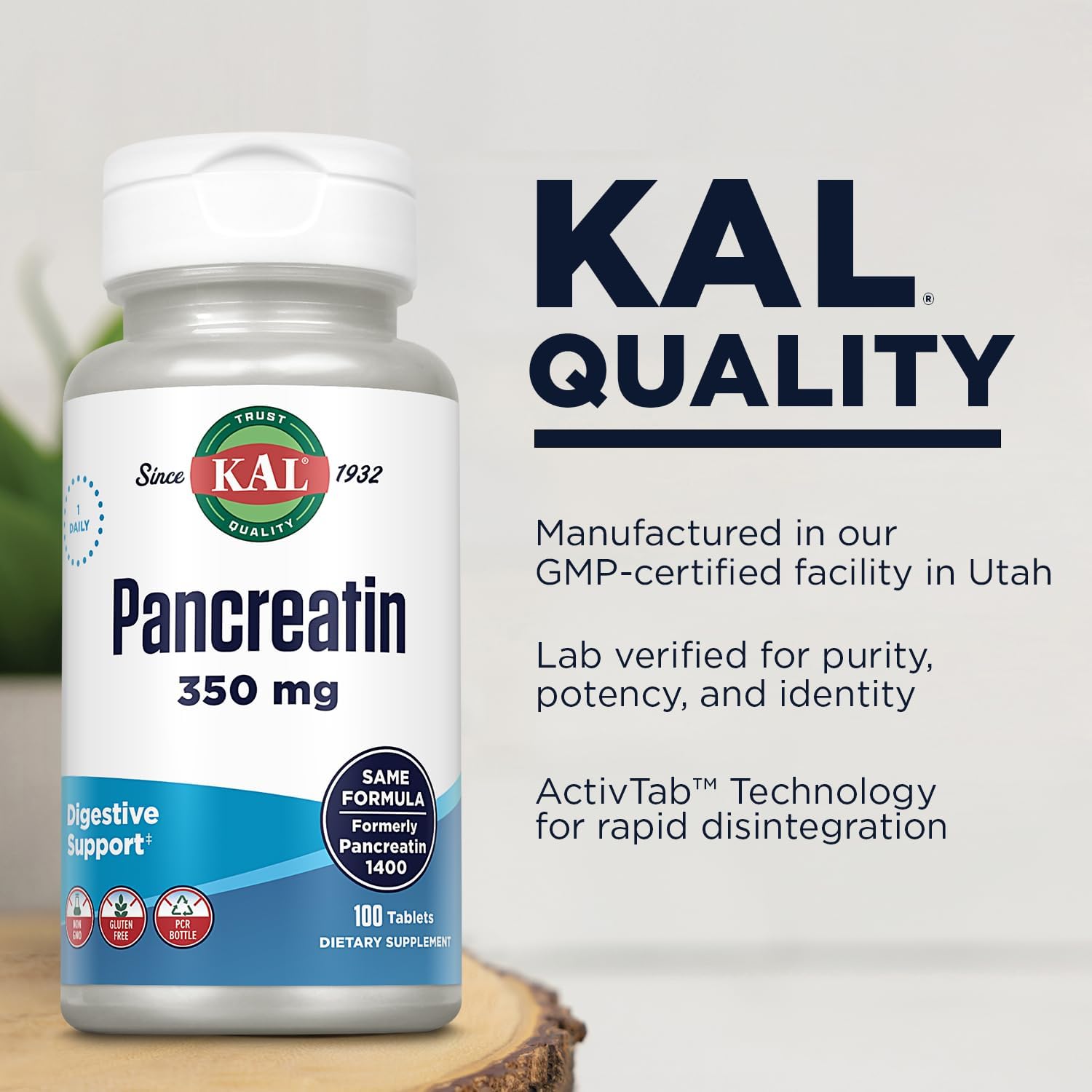 KAL Pancreatin 350mg, Digestive Enzymes for Women and Men, Pancreatic Enzymes for Digestive Health Support, Gluten Free, Non-GMO, Rapid Disintegration, 60-Day Guarantee, 100 Servings, 100 Tablets : Health & Household