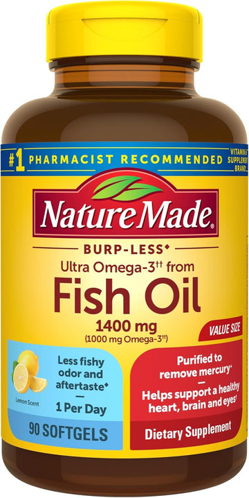 Nature Made Burp-Less Ultra Omega-3 From Fish Oil 1400 Mg, Dietary Supplement For Healthy Heart Support, 45 Softgels, 45 Day Supply