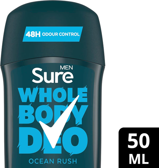 Sure Men Ocean Rush Whole Body Deodorant Men'S Deodorant Stick With A Herbal & Woody Fragrance For 48 Hour Odour Control 50 Ml (Pack Of 2)