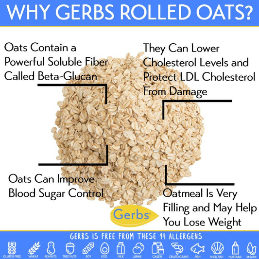 GERBS Traditional Rolled Oats 2 LBS. Premium Grade | Top 14 Food Allergy Free | Freshly harvested in Resealable Bulk Bag | High in Fiber & Antioxidants, Control overeating | Gluten Peanut Tree Nut Free