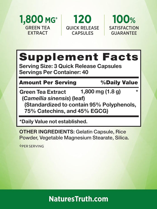 Nature'S Truth Green Tea Extract Capsules | 1800Mg | 120 Count | Standardized 45% Egcg | Non-Gmo & Gluten Free Supplement