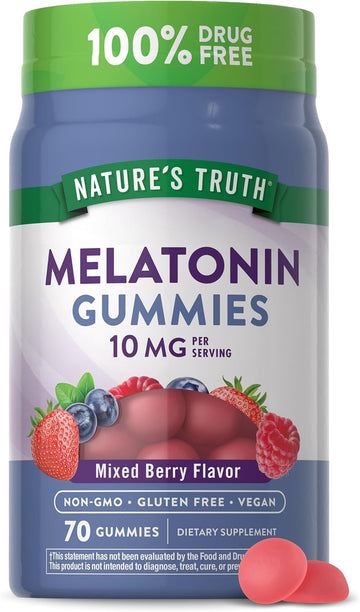 Nature'S Truth Melatonin Gummies 10Mg | 70 Count | Berry Flavor | Vegan, Non-Gmo, And Gluten Free Supplement