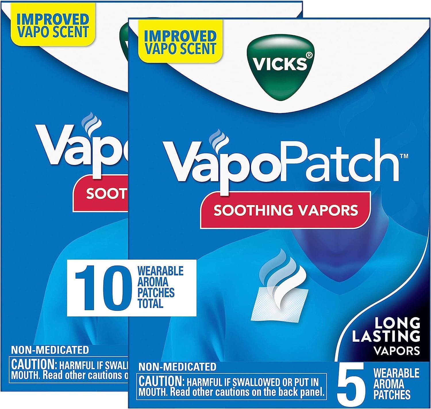 Vicks Vapopatch, Wearable Mess-Free Aroma Patch, Soothing & Comforting Non-Medicated Vicks Vapors, For Adults & Children Ages 6+, 5Ct (2 Pack)