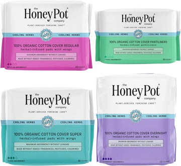 The Honey Pot Company - Pads For Women - Herbal Essentials Bundle - Organic Cotton Cover & Ultra-Absorbent Pulp Core - Sanitary Pads For Women - Feminine Care - Fsa & Hsa Eligible