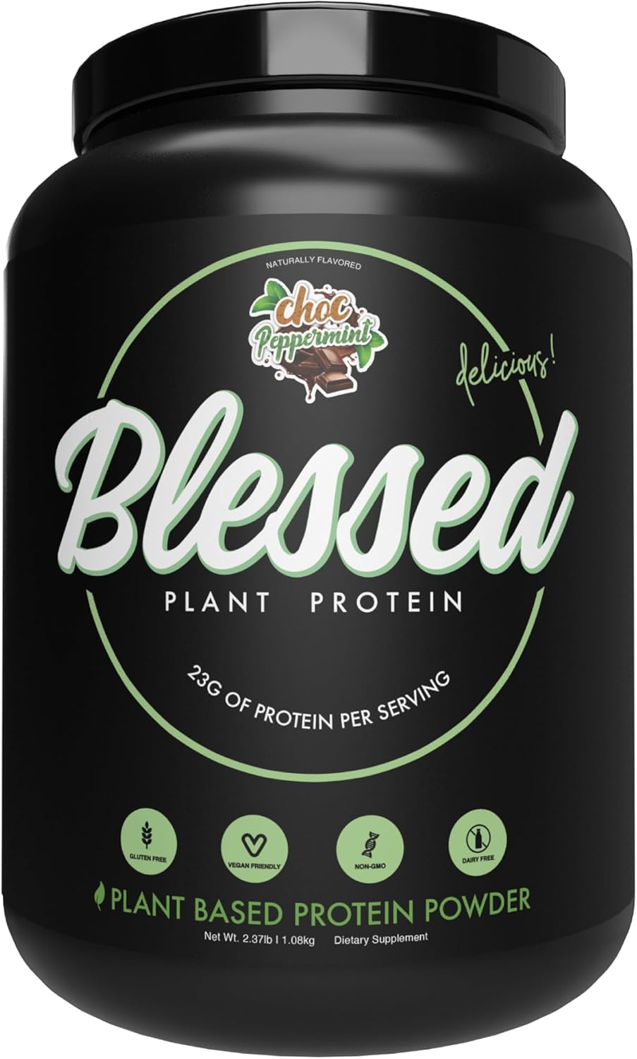 Blessed Vegan Protein Powder - Plant Based Protein Shake Meal Replacement Powder - 23G Of Pea Protein Powder For Women & Men, Dairy Free, Gluten Free, No Sugar Added, 30 Servings (Choc Peppermint)