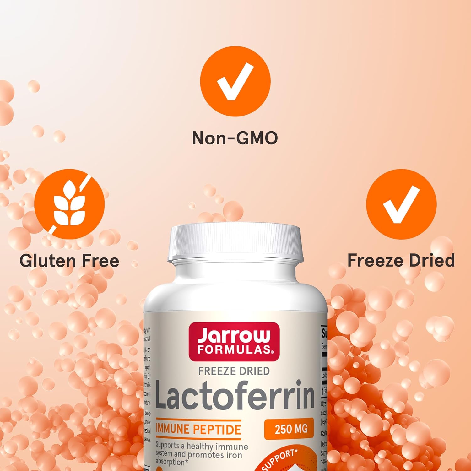 Jarrow Formulas Lactoferrin 250 Mg - Immune-Supporting Glycoprotein - For Healthy Immune System Support & Iron Absorption - Freeze Dried - Gluten Free - Non-Gmo - 60 Capsules (Servings) : Health & Household