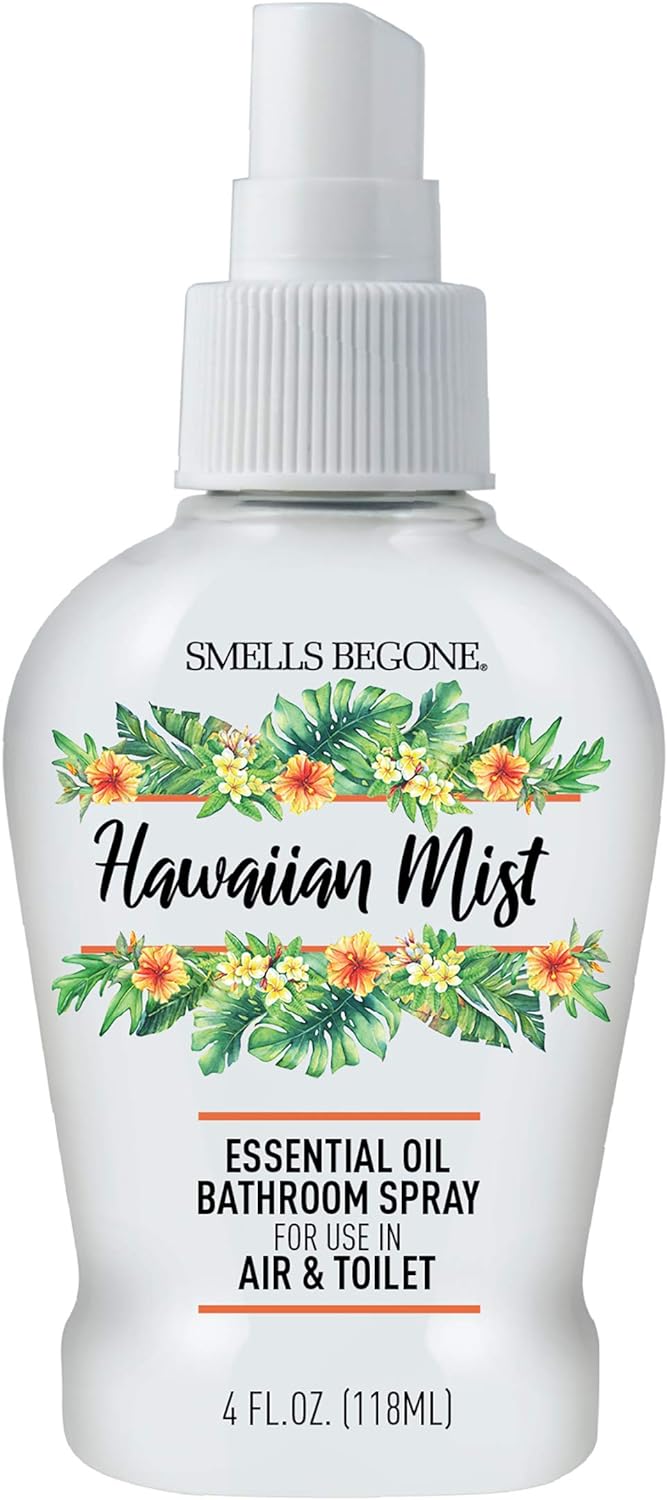 SMELLS BEGONE Essential Oil Air Freshener Bathroom Spray - Eliminates Bathroom & Toilet Odors - Made with Essential Oils - Hawaiian Mist Scent - 4 Ounces