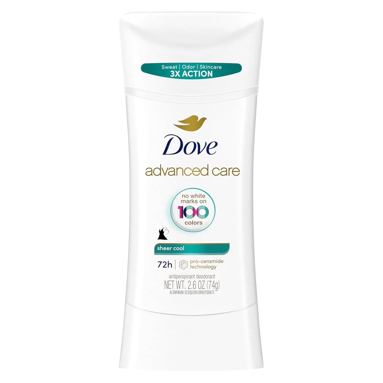 Dove Advanced Care Antiperspirant Deodorant Stick Sheer Cool For Soft, Resilient Skin, With 72-Hour Sweat & Odor Protection, 2.6 Oz