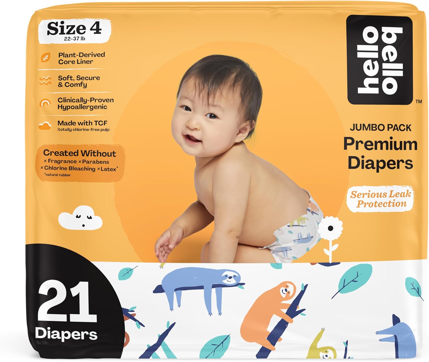 Hello Bello Premium Baby Diapers Size 4 I 21 Count Of Disposeable, Extra-Absorbent, Hypoallergenic Baby Diapers With Snug And Comfort Fit I Sleepy Sloth
