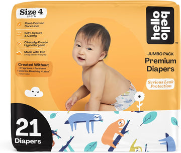 Hello Bello Premium Baby Diapers Size 4 I 21 Count Of Disposeable, Extra-Absorbent, Hypoallergenic Baby Diapers With Snug And Comfort Fit I Sleepy Sloth