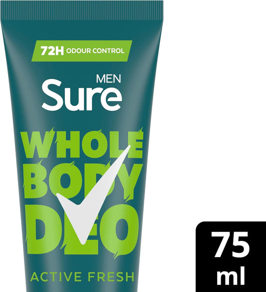 Sure Men Active Fresh Whole Body Deodorant Men'S Deodorant Cream With A Herbal, Citrus & Woody Fragrance For 72 Hour Odour Control 75 Ml