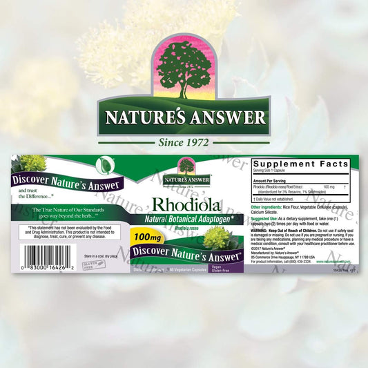 Nature's Answer Rhodiola Root 100mg 60-Capsules | Adaptogen That Promotes Strength, Energy, Stamina, Endurance, and Mental Clarity | Gluten-Free, Non-GMO, Vegan | Single Count