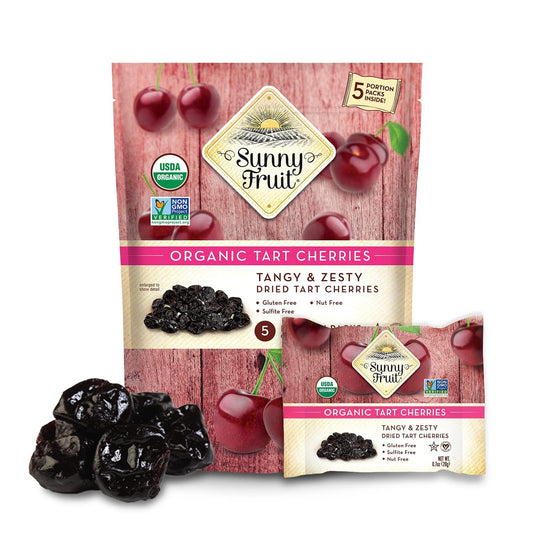 Sunny Fruit Soft Organic Dried Tart Cherries - 6 Bags (30 Individual Portion Packs) | Healthy, Convenient Snack Packs | Organic, Non-Gmo, Vegan, Halal, Kosher, No Preservatives