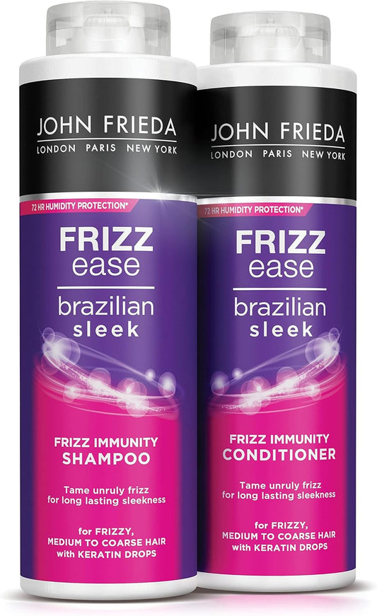 John Frieda Frizz Ease Brazilian Sleek Frizz Immunity Smoothing Shampoo & Conditioner & 3 Day Straight Straightening Spray: 2X500Ml, 1X100Ml