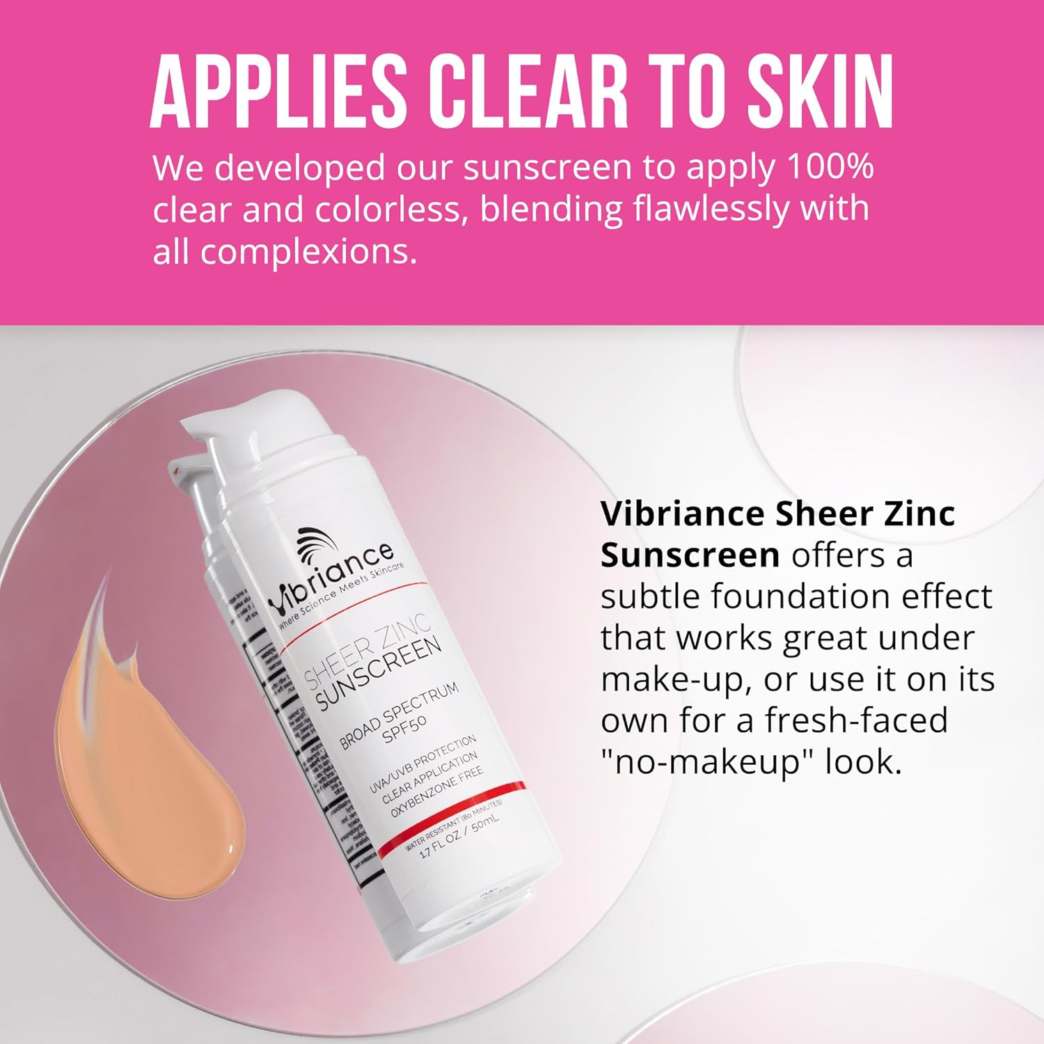 Vibriance Sheer Zinc Face Sunscreen SPF 50 - Sensitive Skin Friendly, Skin Rejuvenation, Clear Zinc Oxide Sunscreen, Face & Neck, Broad Spectrum - 1.7 fl oz (50 ml) : Beauty & Personal Care