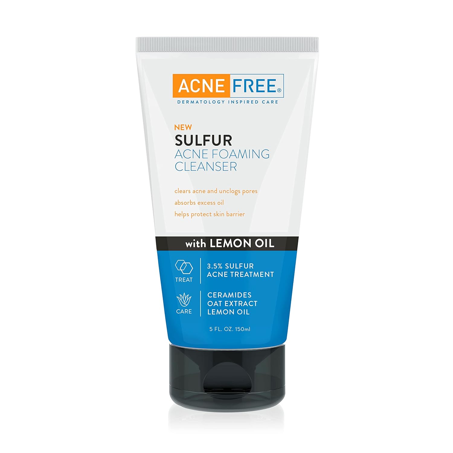 Acne Free Sulfur Acne Foaming Cleanser With Lemon Oil, And Oat Extract, 5 Ounces