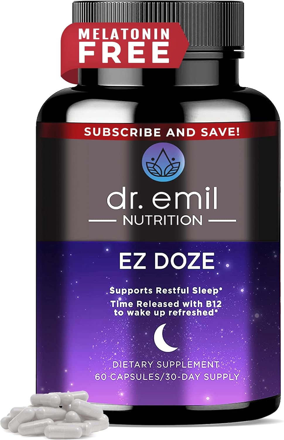 Dr. Emil Nutrition Ez Doze Melatonin-Free Natural Sleep Aid With L-Theanine, Gaba & 5Htp - Extra Strength Sleeping Pills For Adults - Safe And Non-Habit Forming (60 Veggie Capsules)