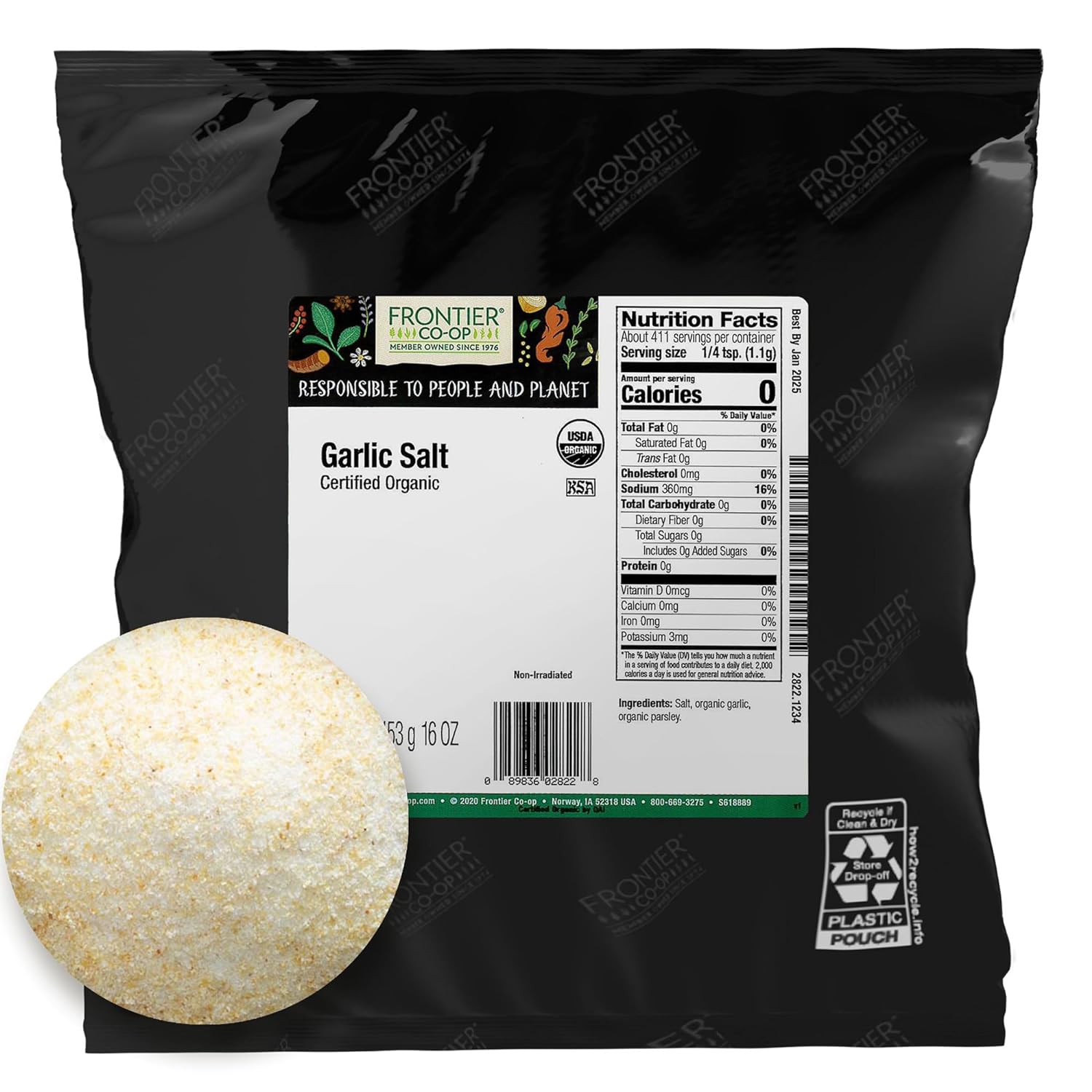 Frontier Co-Op Garlic Salt, Certified Organic, Kosher | 1 Lb. Bulk Bag