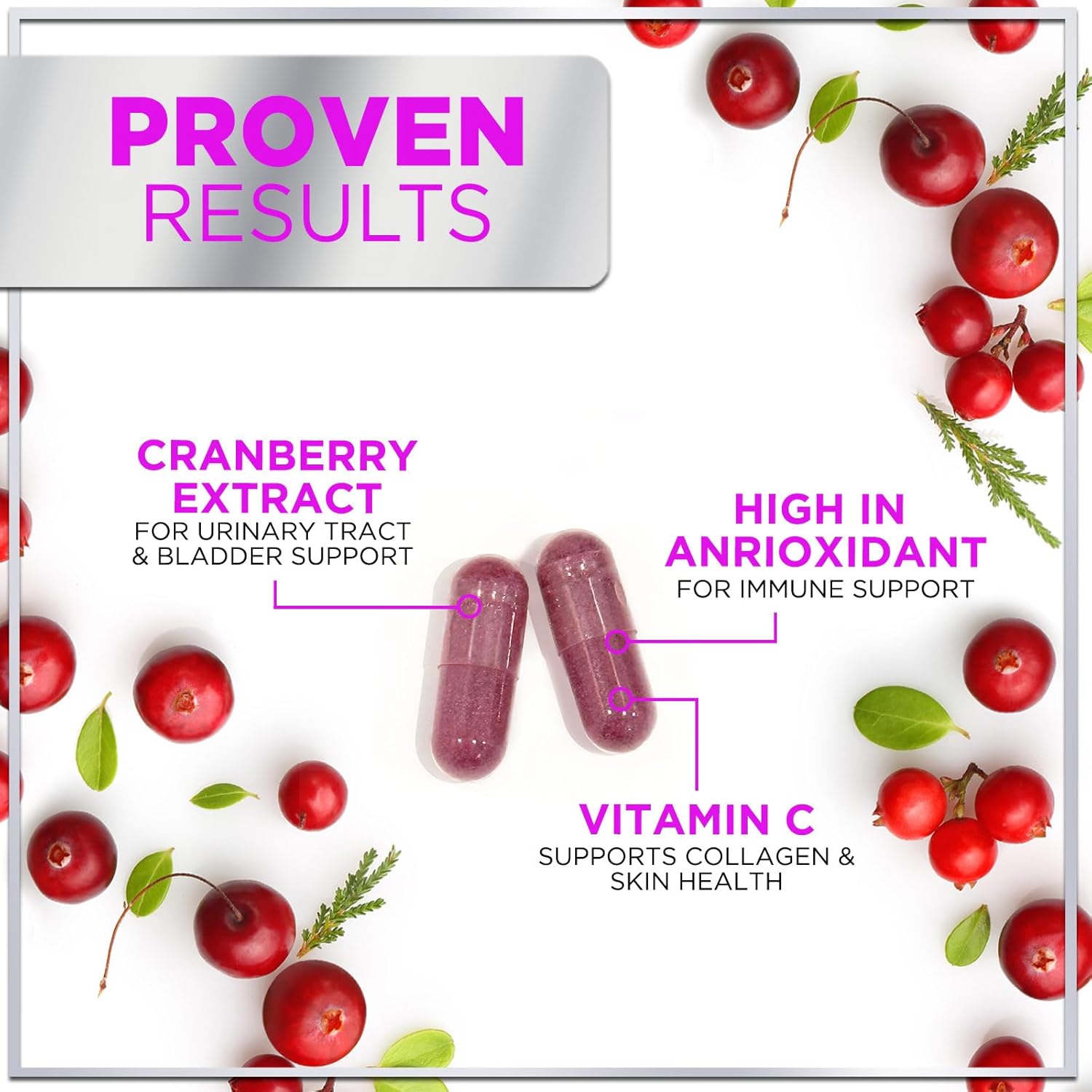 Cranberry Supplement 25,000Mg Formula + Vitamin C – Urinary Tract Health Support For Women & Men, 50:1 Whole Fruit Cranberry Extract Pills For Women, Sugar-Free, Non-Gmo, Gluten-Free - 60 Capsules : Health & Household