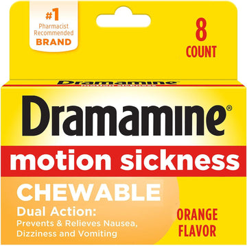 Dramamine Chewable, Motion Sickness Relief, Orange Flavor, 8 Count