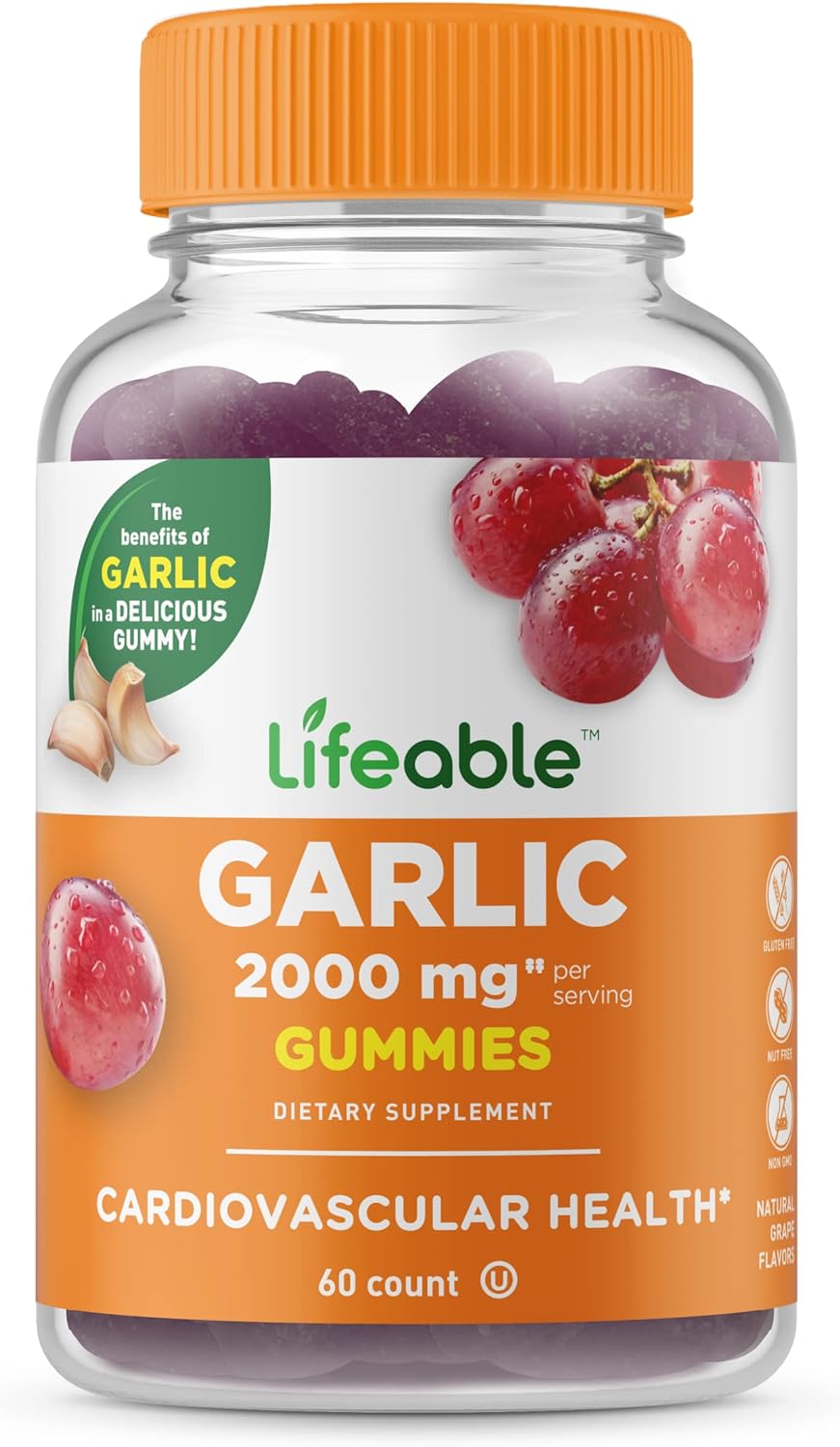 Lifeable Garlic Gummies - 2000 mg - Great Tasting Natural Flavor Gummy Vitamin Supplement - Gluten Free, Vegetarian, GMO Free Chewable - for Adults 90 Gummies