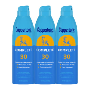 Coppertone Complete Spf 30 Sunscreen Spray, Lightweight, Moisturizing Sunscreen Pack, Water Resistant Spray Sunscreen Spf 30, 5.5 Oz Spray, Pack Of 3