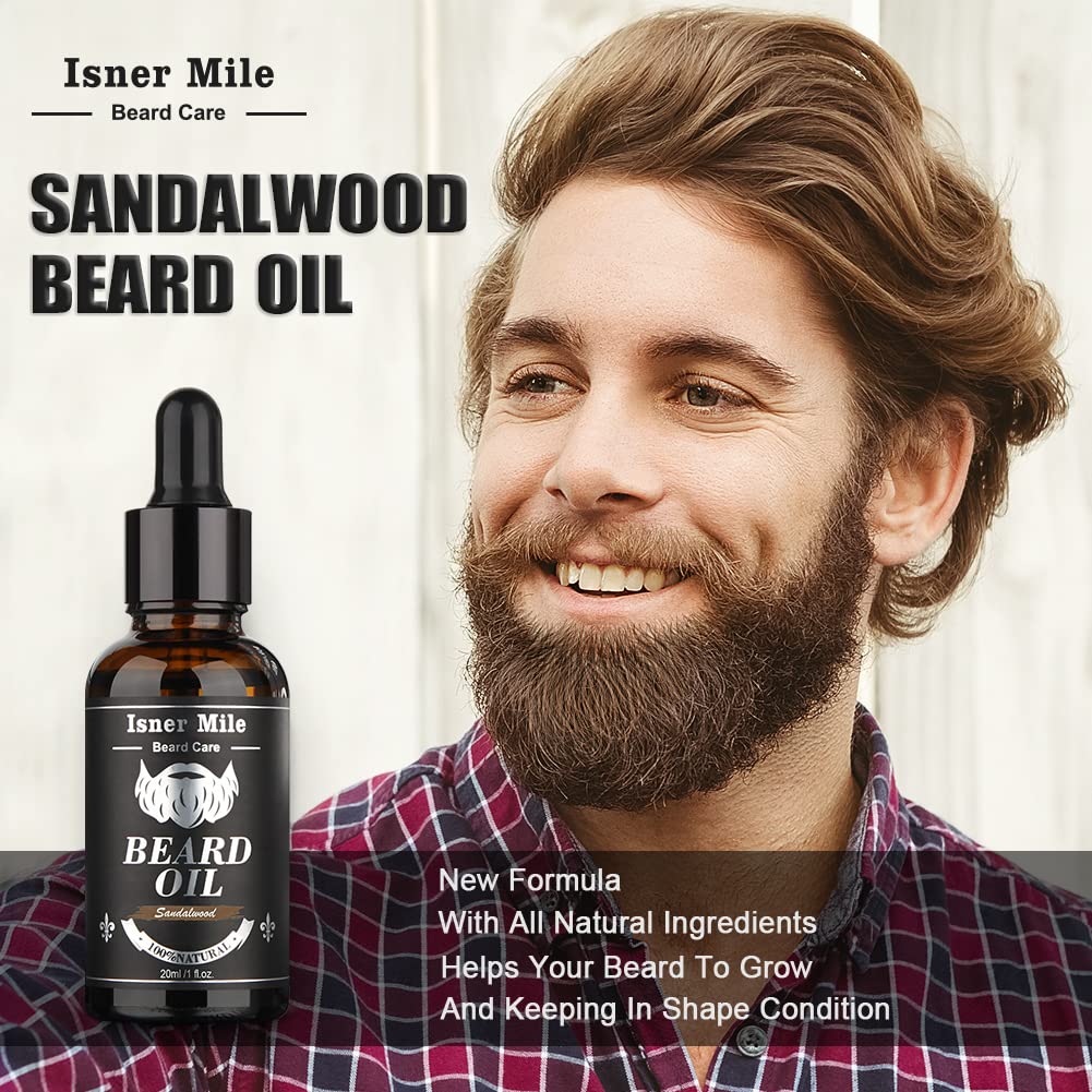 Isner Mile Beard Grooming Kit For Men Care: Trimming Sets With Beard Wash/Shampoo - Oil - Balm - Brush - Comb - Scissors & Storage Bag, Valentines Birthday Fathers Gifts For Dad Men Husband Boyfriend : Beauty & Personal Care