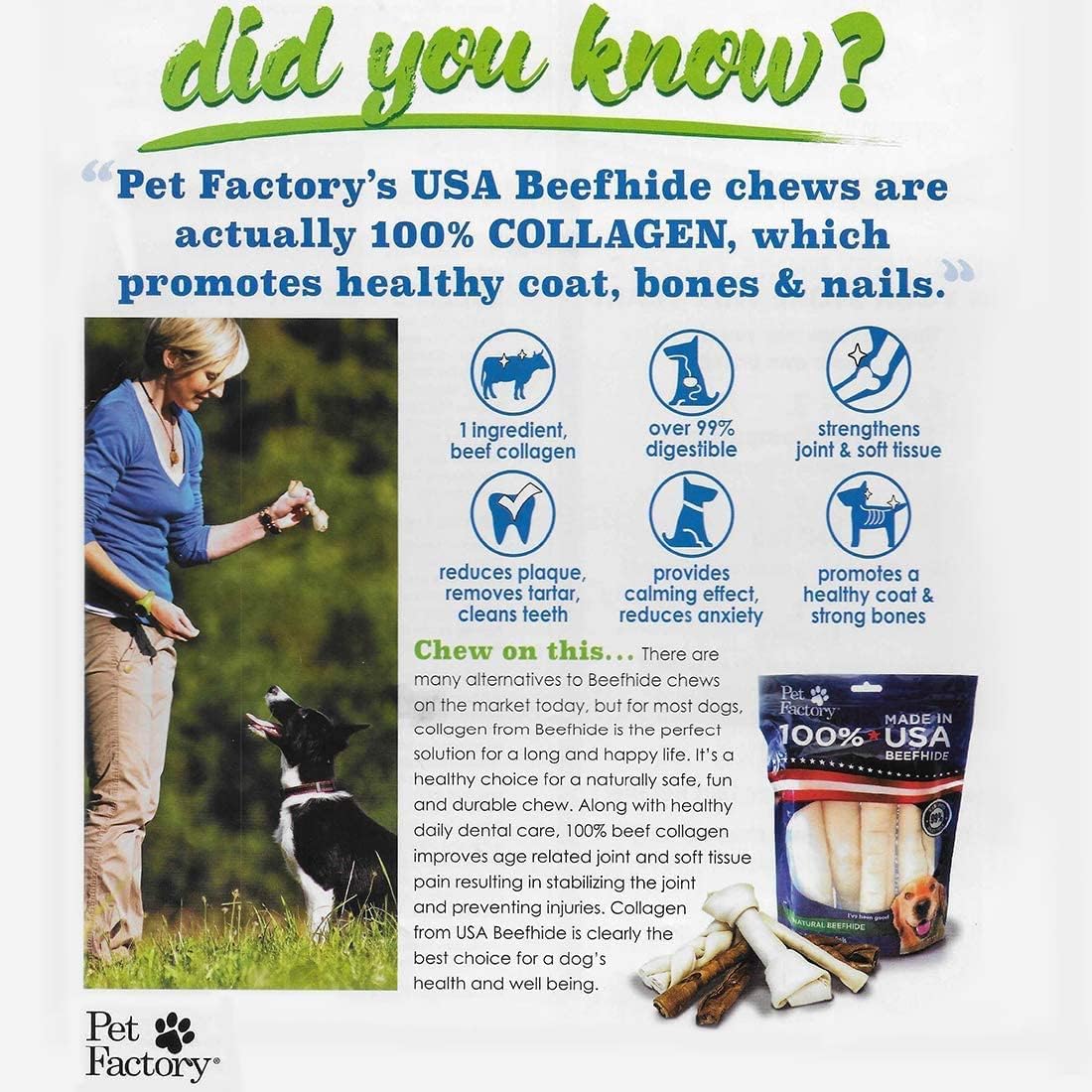 Pet Factory 100% Made in USA Beefhide Chips Dog Chew Treats - Natural Flavor, 8 oz : Pet Supplies