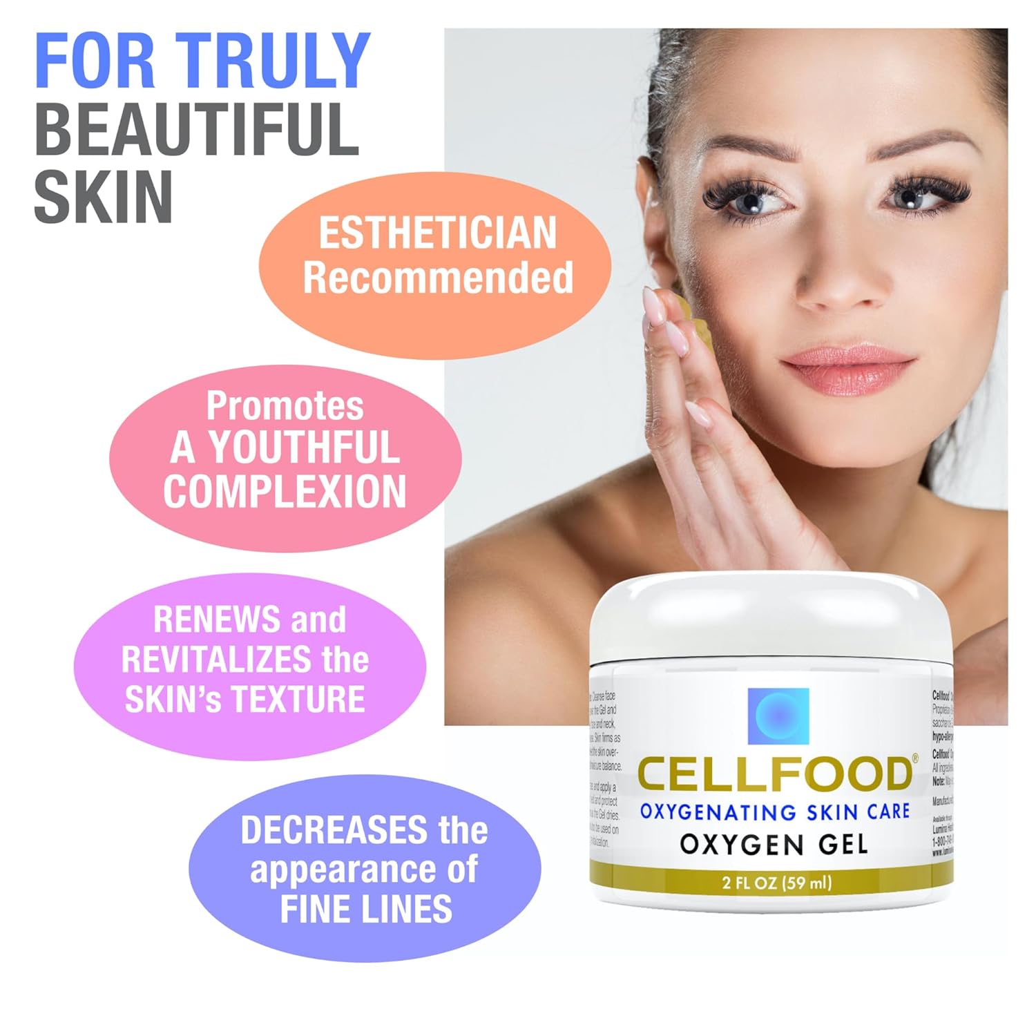 Cellfood Oxygen Gel, 2 Fl Oz - Nutrient Rich - Provides Moisture & Protection, Decreases Appearance Of Fine Lines - Aloe Vera, Lavender Blossom Extract, Cellfood & Glycerine - Hypoallergenic, Non-Gmo : Beauty & Personal Care
