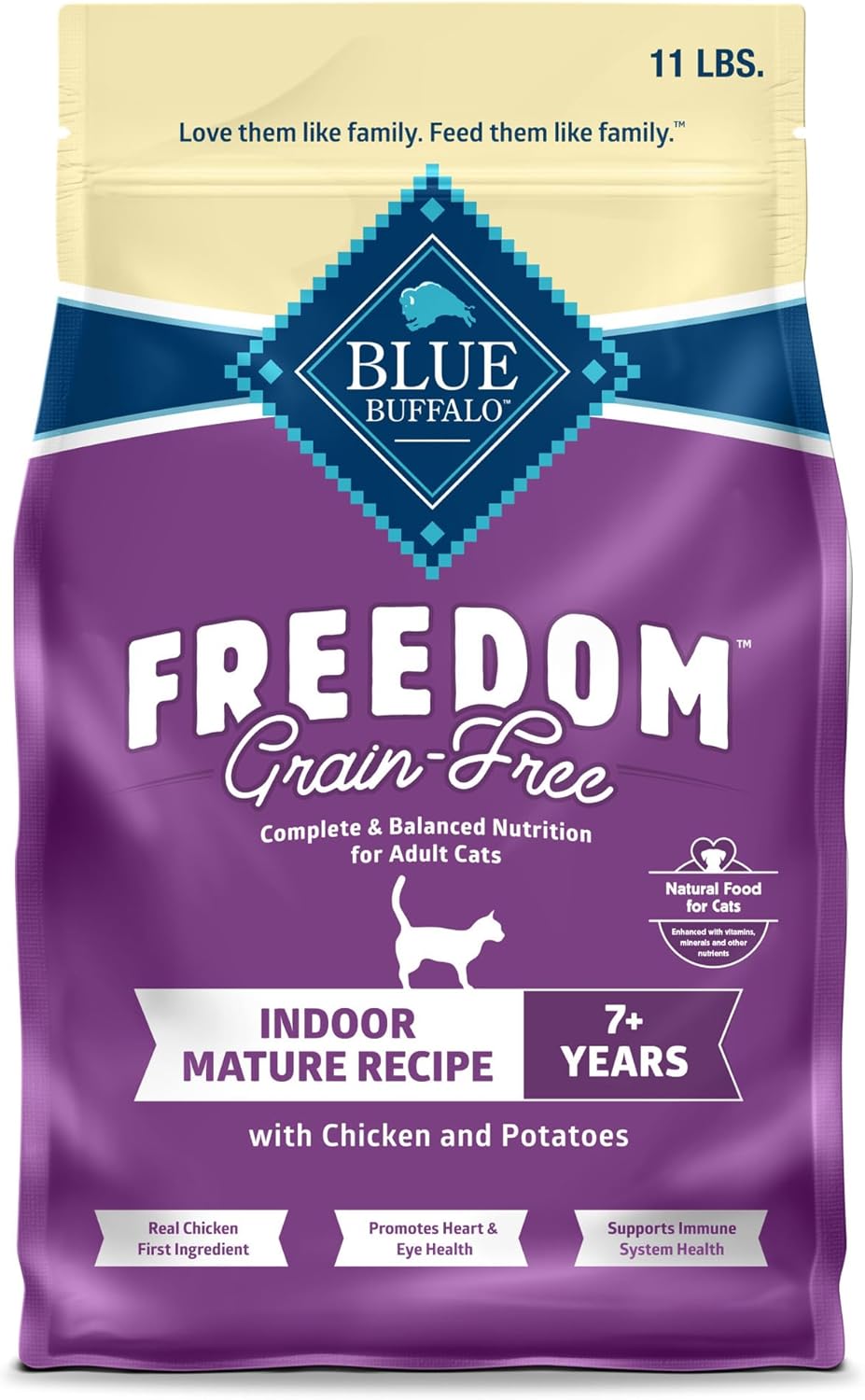 Blue Buffalo Freedom Grain-Free Dry Cat Food For Mature Cats, Complete & Balanced Nutrition For Mature Cats, Chicken Recipe, 11-Lb. Bag