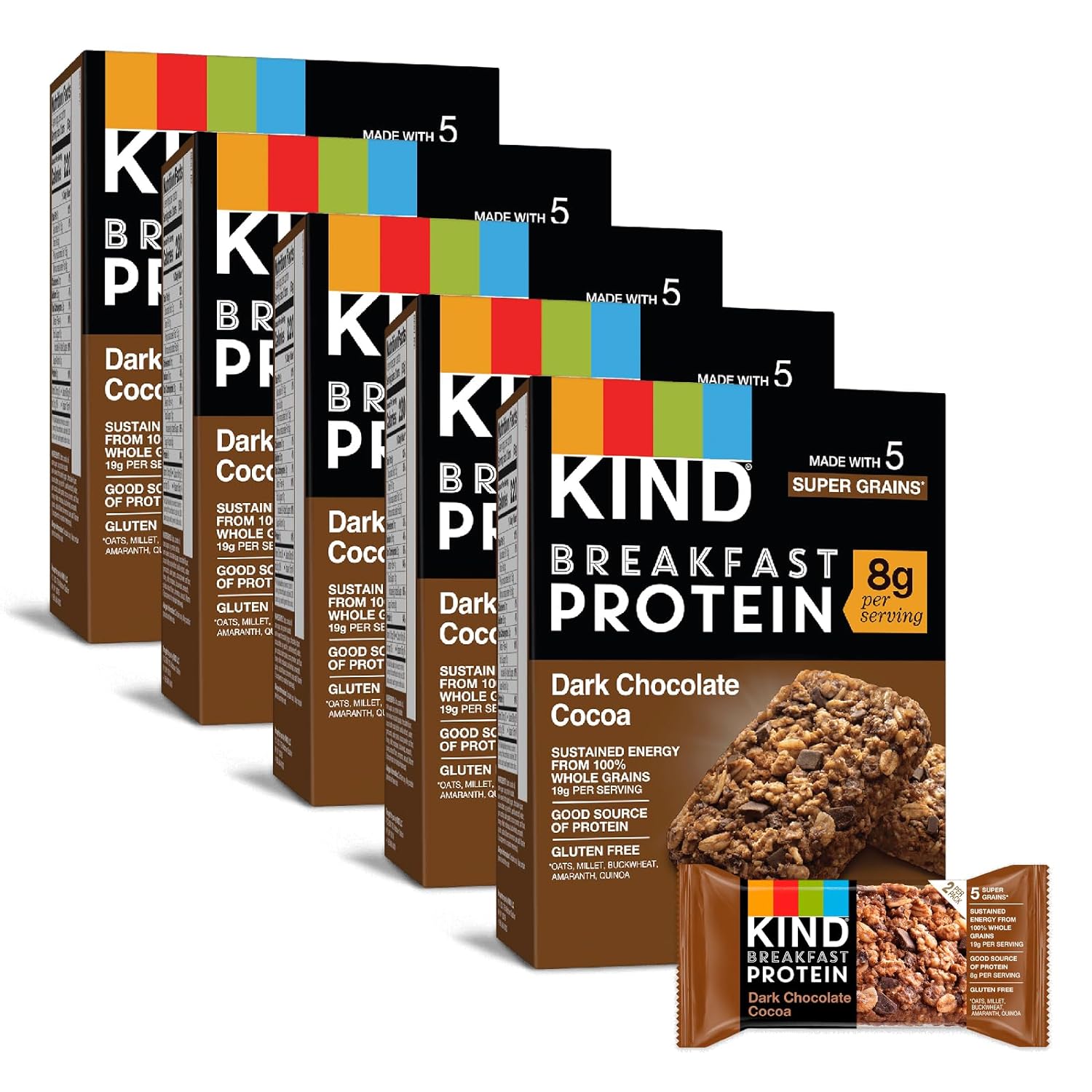 Kind Breakfast, Healthy Snack Bar, Dark Chocolate Cocoa, Gluten Free Breakfast Bars, 8G Protein, 1.76 Oz Packs (30 Count)