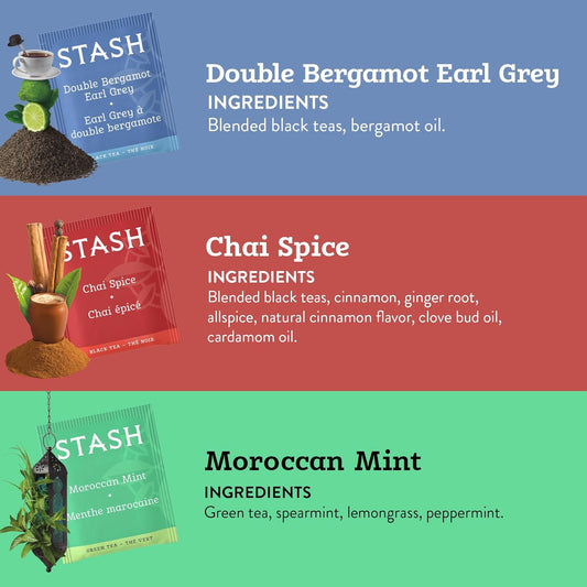 Stash Tea Day To Night Tea Sampler - Assorted Specialty Tea Gift Set, High To No Caffeine, 7 Flavors, 35 Tea Bags