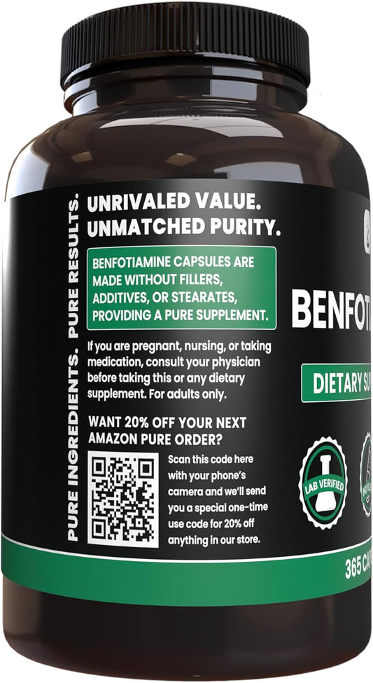 Pure Original Ingredients Benfotiamine (365 Capsules) No Magnesium Or Rice Fillers, Always Pure, Lab Verified
