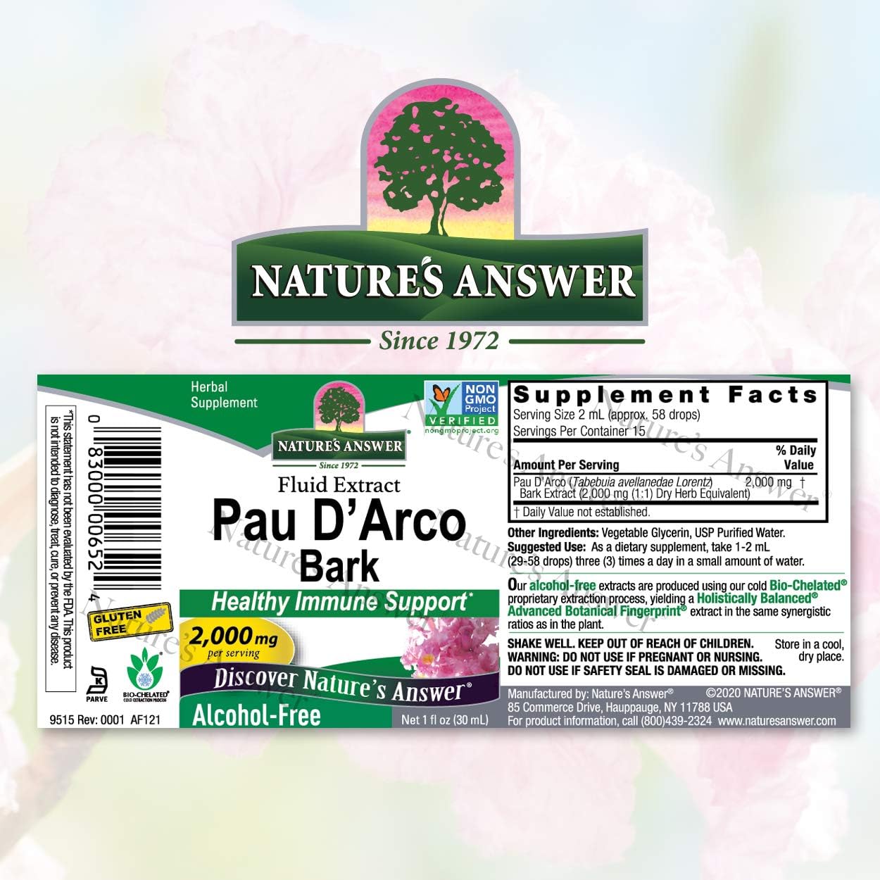 Nature's Answer Alcohol-Free Pau D'Arco Inner Bark 2000mg 1 Extract | Supports Healthy Immune System | Helps Maintain Intestinal ora | Gluten-Free, Kosher Certified | Single Count