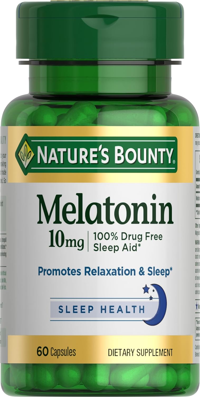 Nature'S Bounty Melatonin, 100% Drug-Free Sleep Aid, Dietary Supplement, 10 Mg, 60 Count
