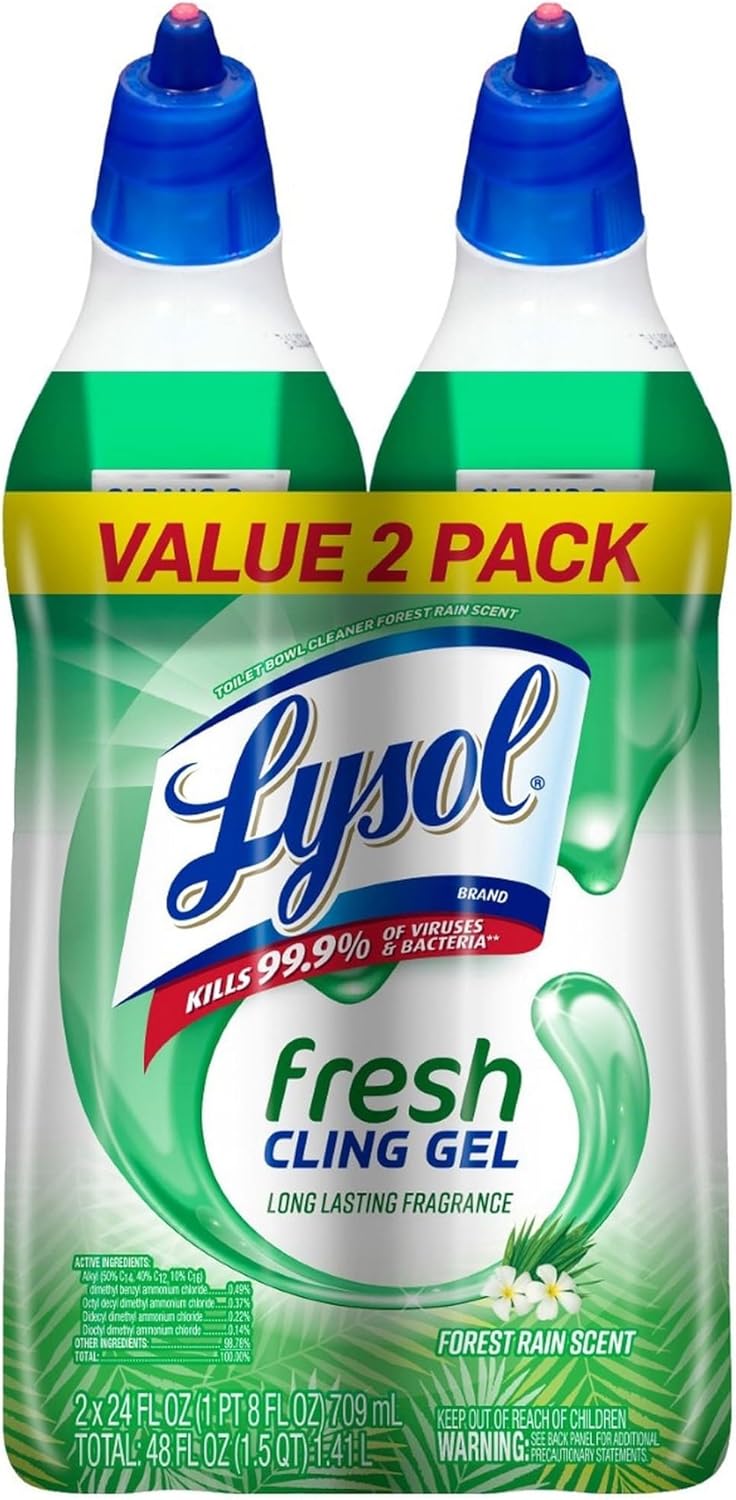 Lysol Toilet Bowl Cleaner Gel, For Cleaning And Disinfecting, Stain Removal, Forest Rain Scent, 24Oz (Pack Of 2)