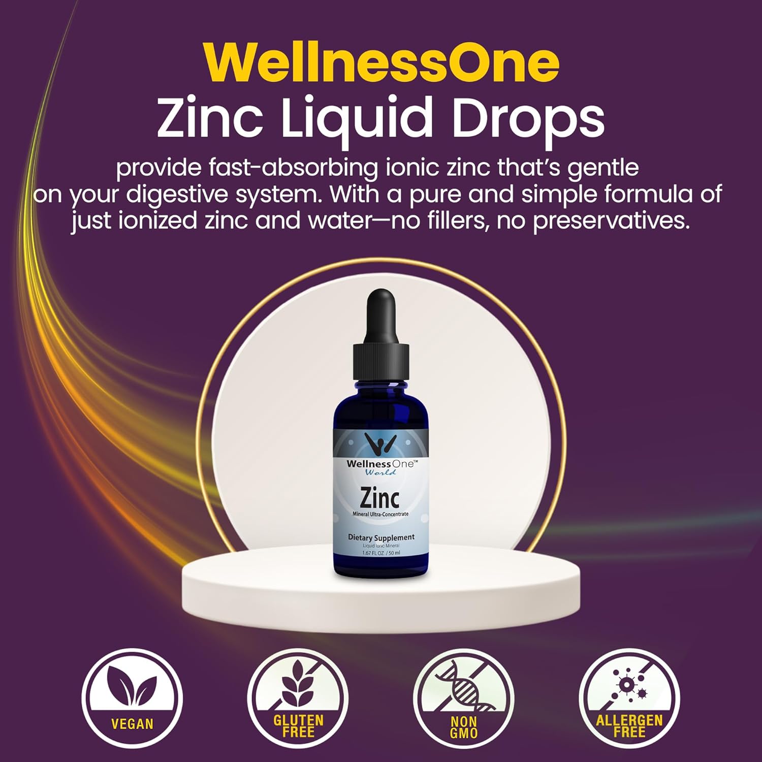 Wellnessone Ionic Liquid Zinc Drops For Immunity Support - Highly Absorbable Zinc Liquid Supplements For Kids & Adults - Usa Tested, Vegan, Non-Gmo, Gluten-Free, 1.67 Fl Oz