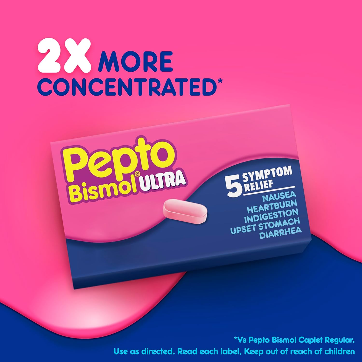 Pepto Bismol Caplets Ultra for Nausea, Heartburn, Indigestion, Upset Stomach, and Diarrhea - 5 Symptom Fast Relief, 24 ct : Health & Household