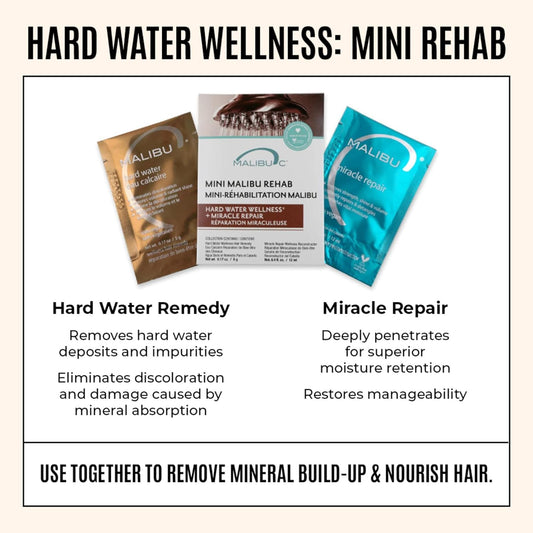 Malibu C Mini Malibu Rehab Hard Water Wellness - Contains 2 Remedy Packets - At-Home Hair Reconstructor And Mineral Removal Remedy - Sulfate Free Hair Care