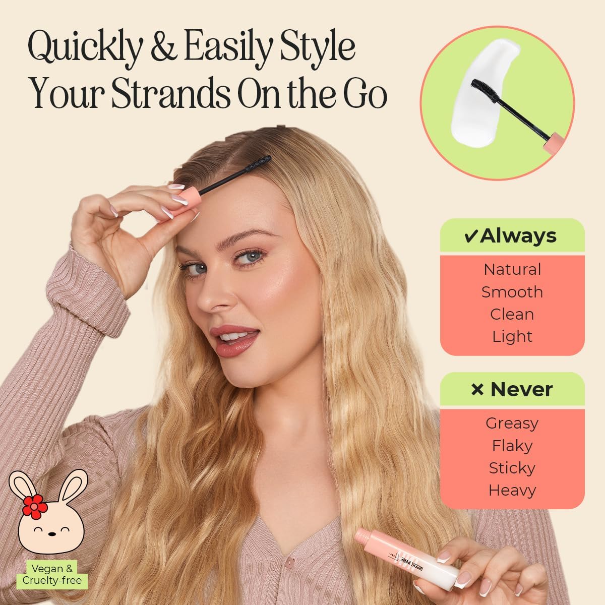 Inh Hair Mascara For Flyaways | Quick Slick Hair Finishing Stick For Flyaways, Frizz Control, & Slick Back Look | Non Greasy & Non Comedogenic Smoothing Serum & Frizz Tamer Wand | Peach Tart, 18Ml : Beauty & Personal Care
