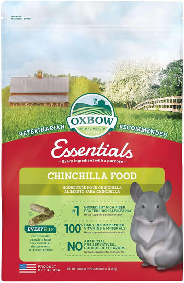 Oxbow Essentials Chinchilla Food - All Natural Chinchilla Pellets- Veterinarian Recommended- No Seeds & Artificial Ingredients- Made In The Usa - All Natural Vitamins & Minerals- 10 Lb