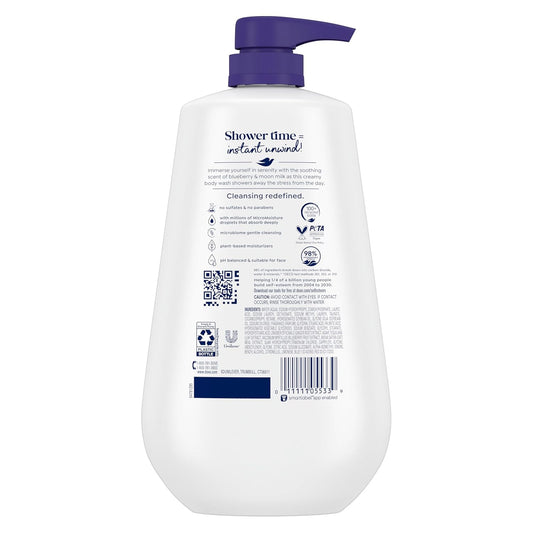 Dove Body Wash 3 Count Unwind Blueberry & Moon Milk For 24Hr Lotion-Soft Skin Moisturizing Skin Cleanser With No Sulfates No Parabens
