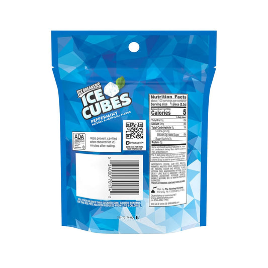 Ice Breakers Ice Cubes Peppermint Sugar Free Chewing Gum Pouch, 8.11 Oz (100 Pieces)