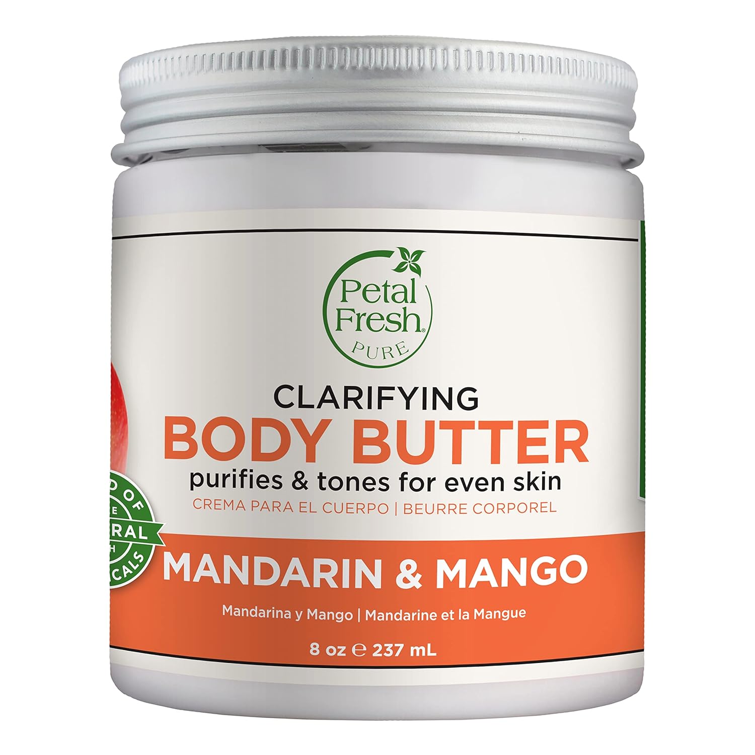 Petal Fresh Pure Clarifying Mandarin & Mango Body Butter, Organic Coconut Oil, Argan Oil, Shea Butter, Purifying and Toning, For All Skin Tupes, Natural Ingredients, Vegan and Cruelty Free, 8 oz