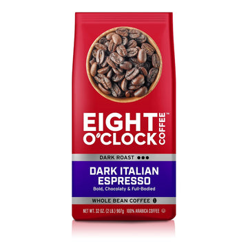 Eight O'Clock Coffee Dark Italian Espresso, 32 Ounce (Pack Of 1) Dark Roast Whole Bean 100 % Arabica Coffee, Bold & Chocolaty