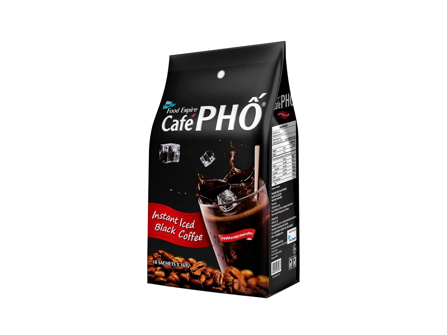 Cafe Pho Vietnamese Instant Coffee Mix, Iced Black Coffee, Cafe Den Da, Single Serve Coffee Packets, Bag Of 18 Sachets, Pack Of 1