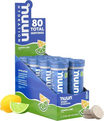 Nuun Sport Electrolyte Tablets For Proactive Hydration, Lemon Lime,10 Servings,(Pack Of 8)