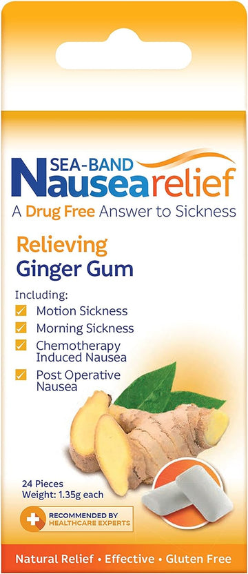 Sea-Band Anti-Nausea Ginger Gum For Motion & Pregnancy Morning Sickness, 24 Count