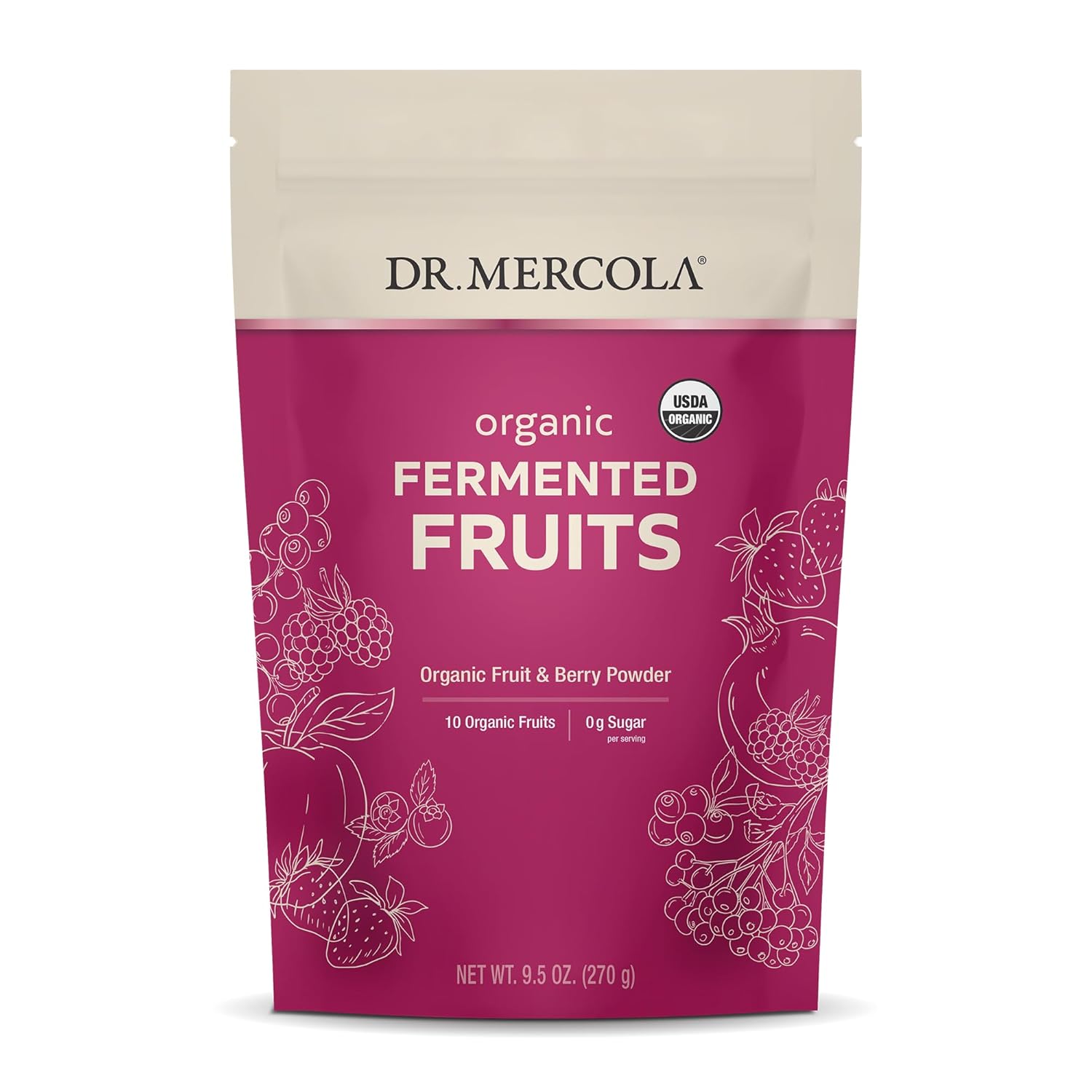 Dr. Mercola, Organic Fermented Fruits, 9.5 Oz (270 G), 90 Servings, Certified Organic, Non Gmo, Soy Free, Gluten Free, Usda Organic