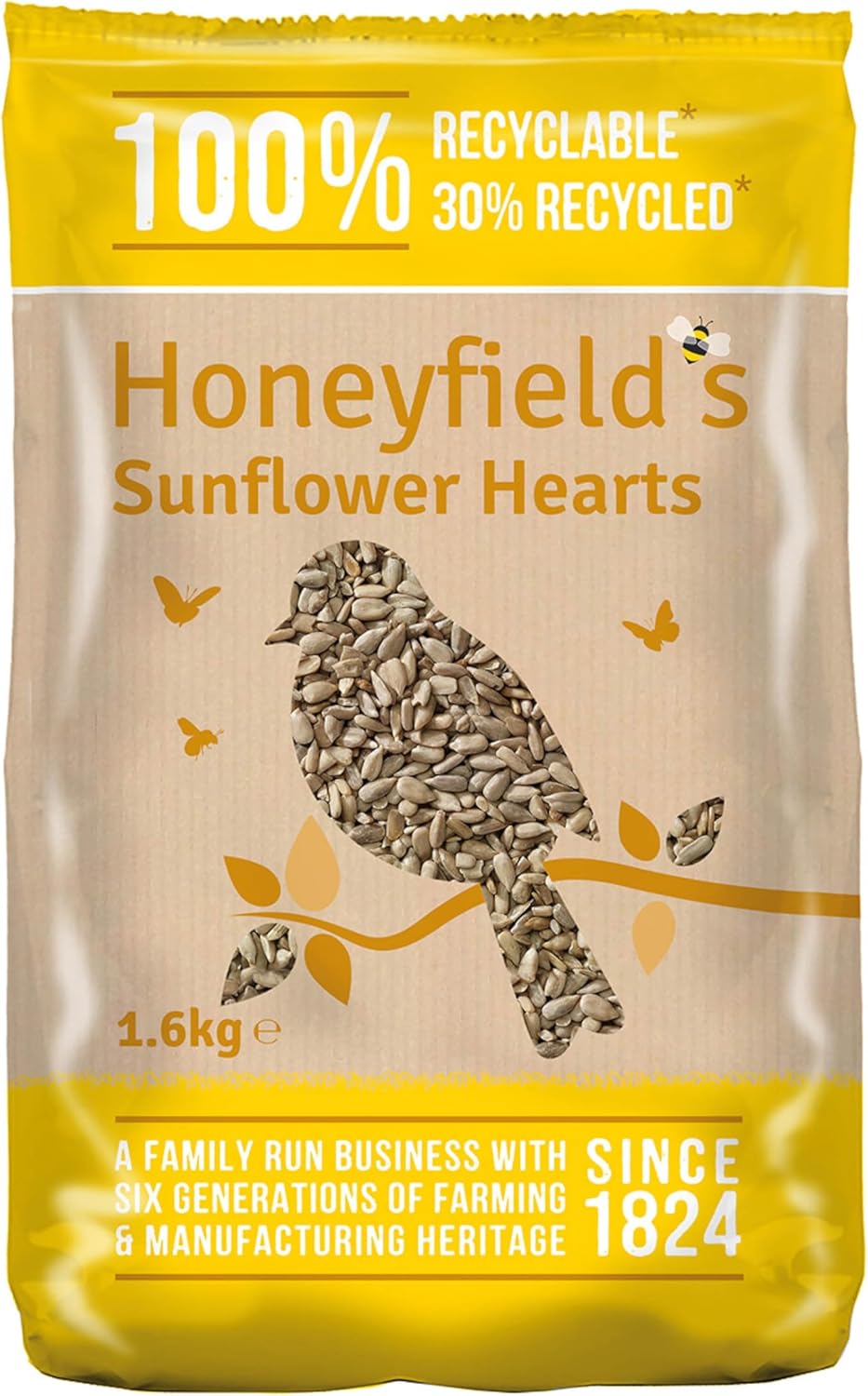 Sunflower Hearts Bird Food - Wild Bird Food for Small Birds, High in Energy and Protein, Great for Hanging Feeders, Bird Tables, and Ground Feeding, Bulk Bag (1.6kg) - Honeyfield’s?71050161